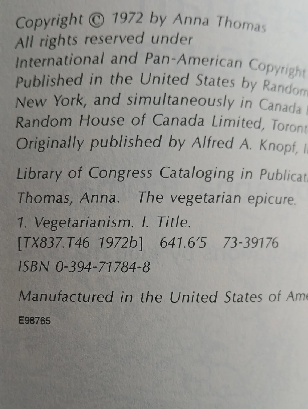 Vintage 70's The Vegetarian Epicure by Anna Thomas Paperback Vintage Books